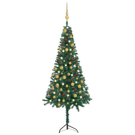 vidaXL Albero Natale per Angolo con LED e Palline Verde 150 cm PVC