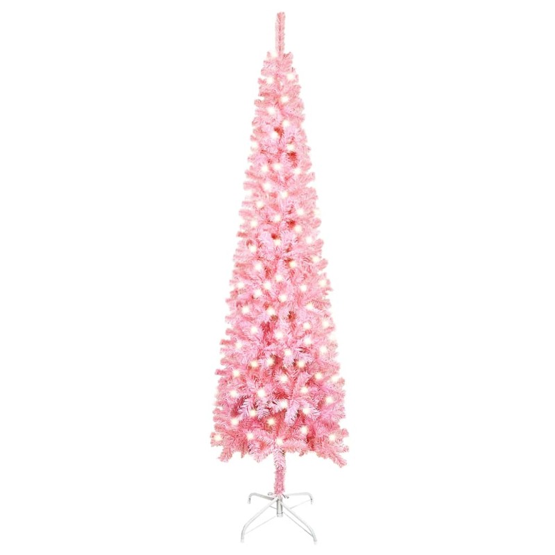 vidaXL Albero Natale Artificiale Sottile con LED Rosa 240 cm