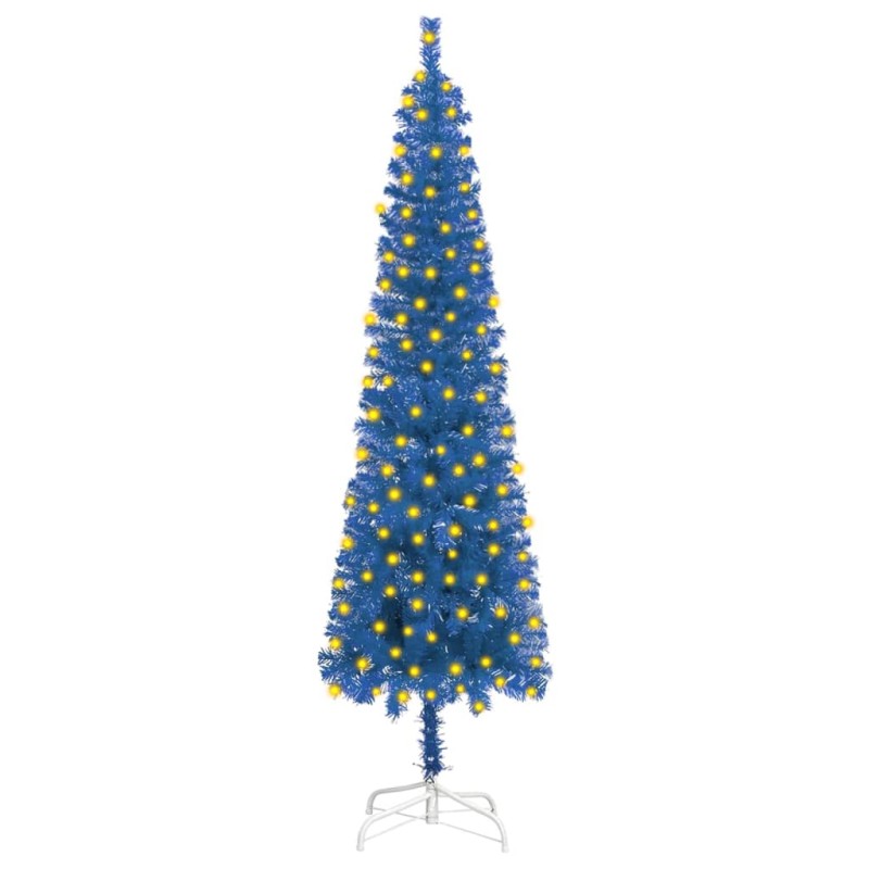 vidaXL Albero Natale Artificiale Sottile con LED Blu 210 cm vidaXL Albero Natale Artificiale Sottile con LED Blu 210 cm