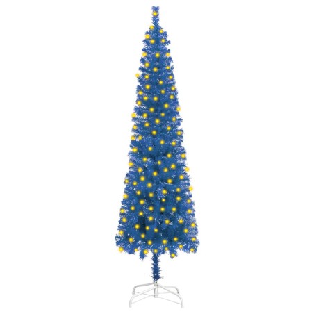 vidaXL Albero Natale Artificiale Sottile con LED Blu 210 cm