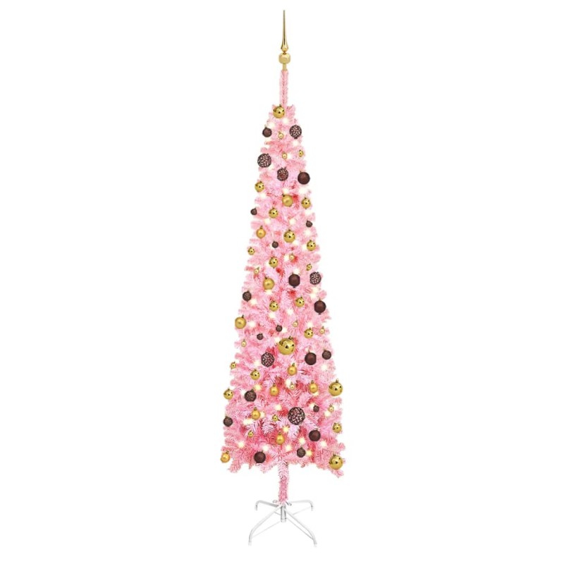 vidaXL Set Albero Natale Slim con LED e Palline Rosa 240 cm PVC vidaXL Set Albero Natale Slim con LED e Palline Rosa 240 cm PVC