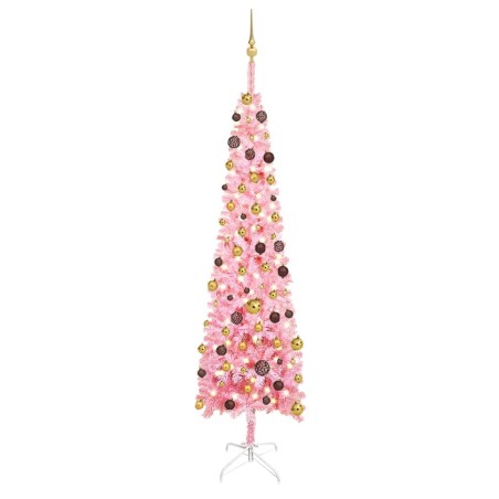 vidaXL Set Albero Natale Slim con LED e Palline Rosa 240 cm PVC
