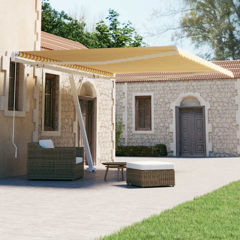 Tenda Retrattile Manuale con Palo 400x300 cm Giallo Bianco Tenda Retrattile Manuale con Palo 400x300 cm Giallo Bianco