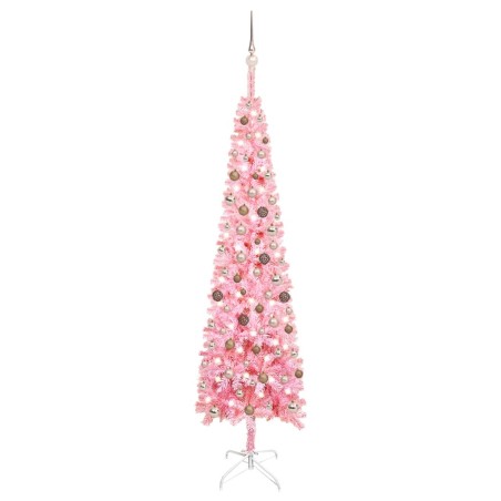 vidaXL Set Albero Natale Slim con LED e Palline Rosa 240 cm PVC