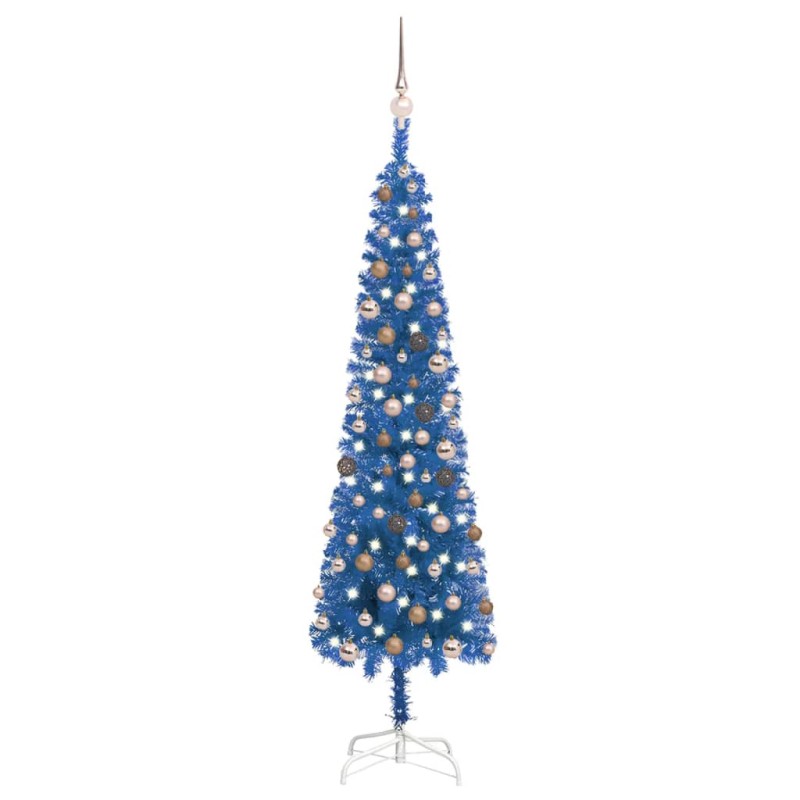 vidaXL Set Albero Natale Sottile con LED e Palline Blu 180 cm vidaXL Set Albero Natale Sottile con LED e Palline Blu 180 cm