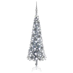 vidaXL Albero Natale Artificiale Sottile LED e Palline Argento 150 cm