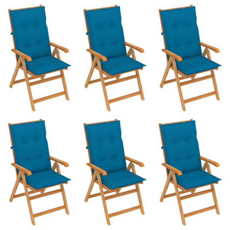 Sedie da Giardino 6 pz con Cuscini Blu Massello di Teak Sedie da Giardino 6 pz con Cuscini Blu Massello di Teak