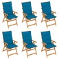 Sedie da Giardino 6 pz con Cuscini Blu Massello di Teak Sedie da Giardino 6 pz con Cuscini Blu Massello di Teak
