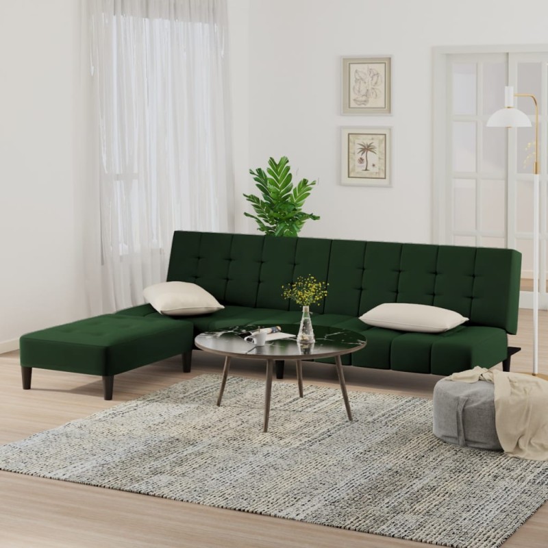 vidaXL Divano Letto a 2 Posti con Poggiapiedi Verde Scuro in Velluto vidaXL Divano Letto a 2 Posti con Poggiapiedi Verde Scuro in Velluto