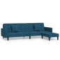vidaXL Divano Letto a 2 Posti con 2 Cuscini e Pouf Blu in Velluto vidaXL Divano Letto a 2 Posti con 2 Cuscini e Pouf Blu in Velluto