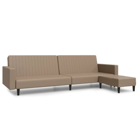 vidaXL Divano Letto a 2 Posti con Poggiapiedi Cappuccino in Similpelle