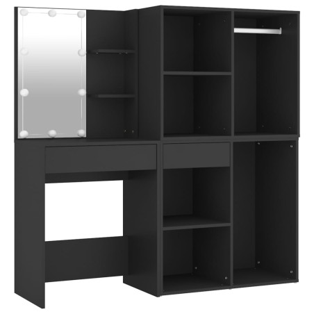 vidaXL Toeletta con LED e Armadietti in Legno Multistrato Nero