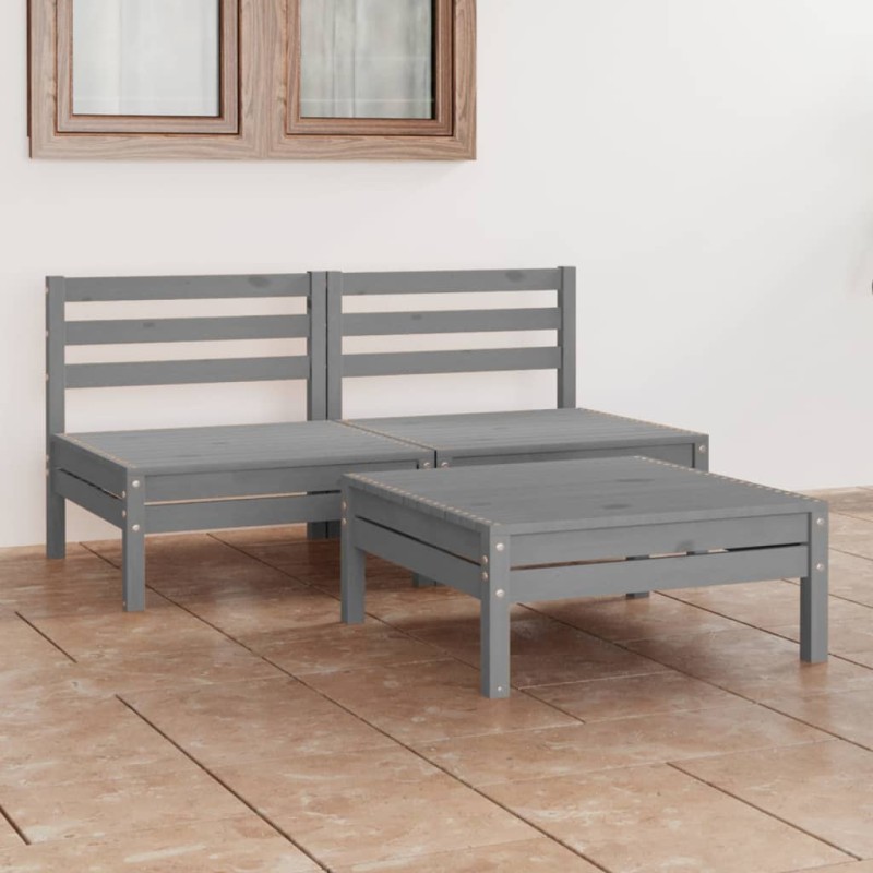 vidaXL Set Divani da Giardino 3 pz Grigio in Legno Massello di Pino vidaXL Set Divani da Giardino 3 pz Grigio in Legno Massello di Pino