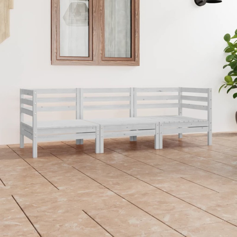 vidaXL Set Divani da Giardino 3 pz Bianco in Legno Massello di Pino vidaXL Set Divani da Giardino 3 pz Bianco in Legno Massello di Pino