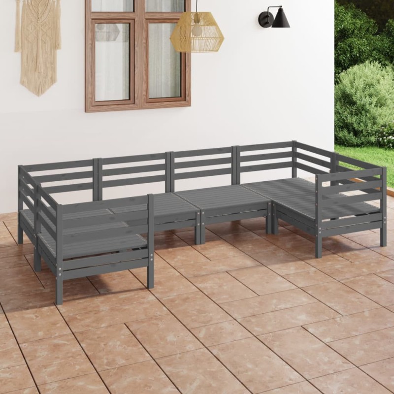 vidaXL Set Salotto da Giardino 6 pz Grigio in Legno Massello di Pino vidaXL Set Salotto da Giardino 6 pz Grigio in Legno Massello di Pino