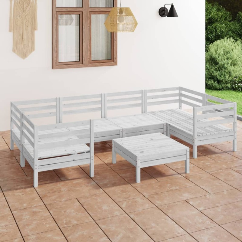 vidaXL Set Salotto da Giardino 7 pz Bianco in Legno Massello di Pino vidaXL Set Salotto da Giardino 7 pz Bianco in Legno Massello di Pino