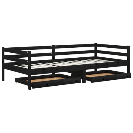 vidaXL Divano Letto con Cassetti 90x200 cm Nero in Massello di Pino