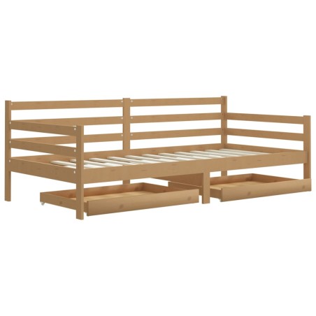 vidaXL Divano Letto con Cassetti 90x200 cm Miele in Legno di Pino