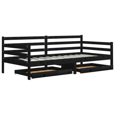vidaXL Divano Letto con Cassetti 90x200 cm Nero in Massello di Pino