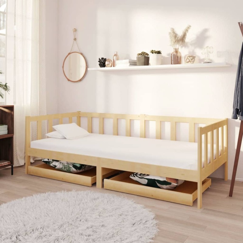 vidaXL Divano Letto con Cassetti 90x200 cm Legno Massello di Pino vidaXL Divano Letto con Cassetti 90x200 cm Legno Massello di Pino