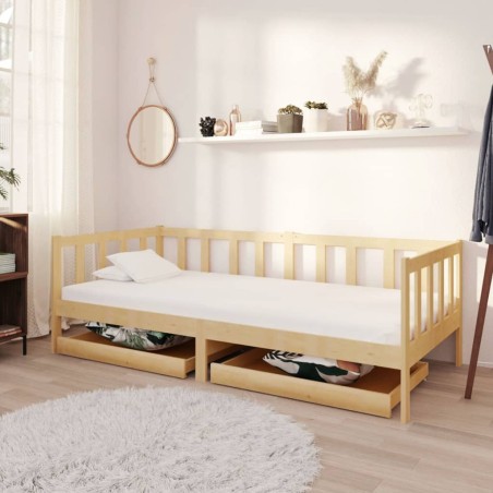 vidaXL Divano Letto con Cassetti 90x200 cm Legno Massello di Pino