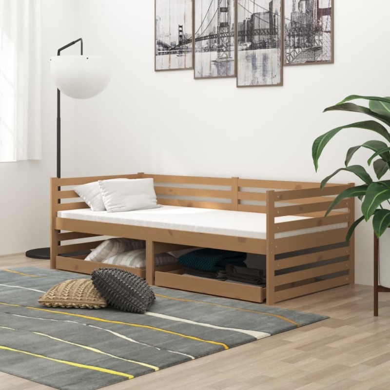 vidaXL Divano Letto con Cassetti 90x200 cm Miele in Legno di Pino vidaXL Divano Letto con Cassetti 90x200 cm Miele in Legno di Pino
