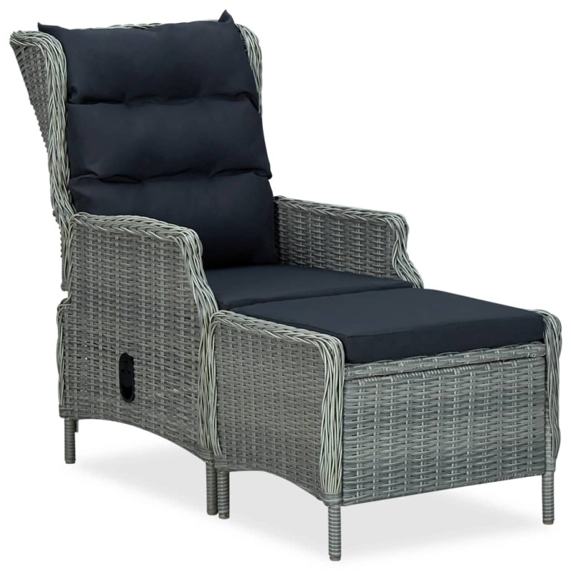 vidaXL Sedia da Giardino Reclinabile con Pouf Polyrattan Grigio Chiaro vidaXL Sedia da Giardino Reclinabile con Pouf Polyrattan Grigio Chiaro
