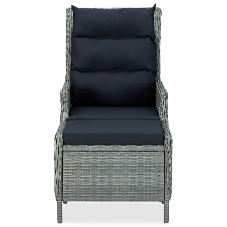 vidaXL Sedia da Giardino Reclinabile con Pouf Polyrattan Grigio Chiaro