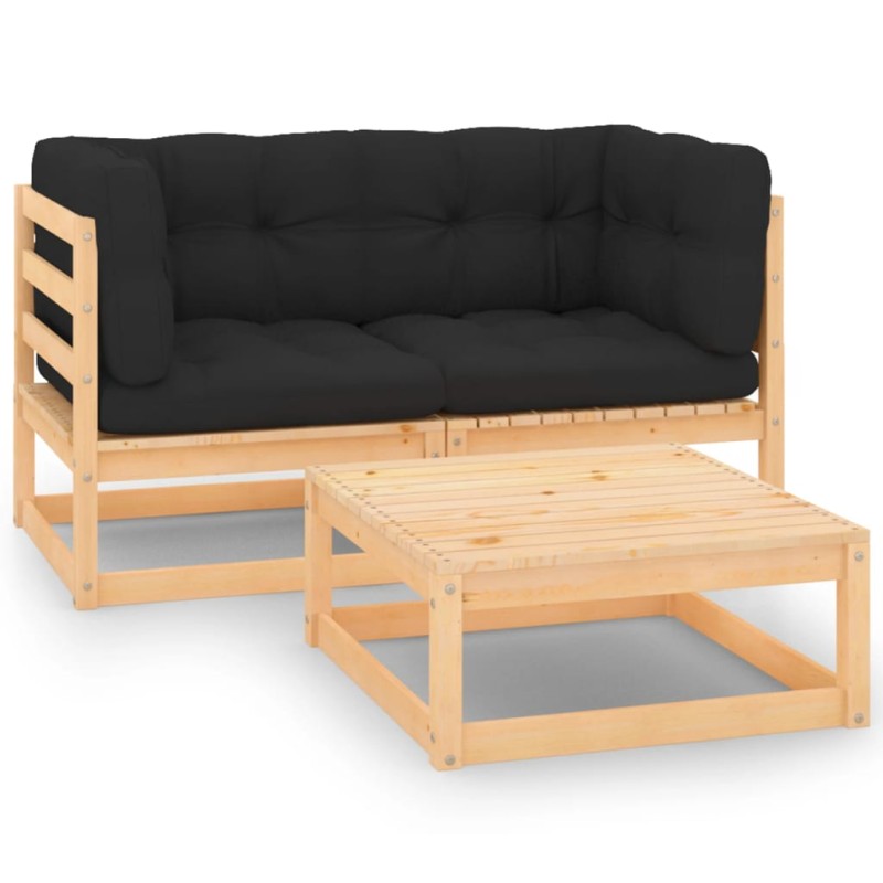 vidaXL Set Divani da Giardino 3 pz con Cuscini Legno Massello di Pino vidaXL Set Divani da Giardino 3 pz con Cuscini Legno Massello di Pino