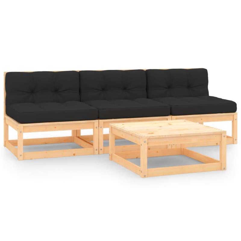 vidaXL Set Divani da Giardino 4 pz con Cuscini Legno Massello di Pino vidaXL Set Divani da Giardino 4 pz con Cuscini Legno Massello di Pino