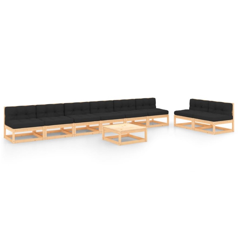 vidaXL Set Divani da Giardino 9 pz con Cuscini Legno Massello di Pino vidaXL Set Divani da Giardino 9 pz con Cuscini Legno Massello di Pino
