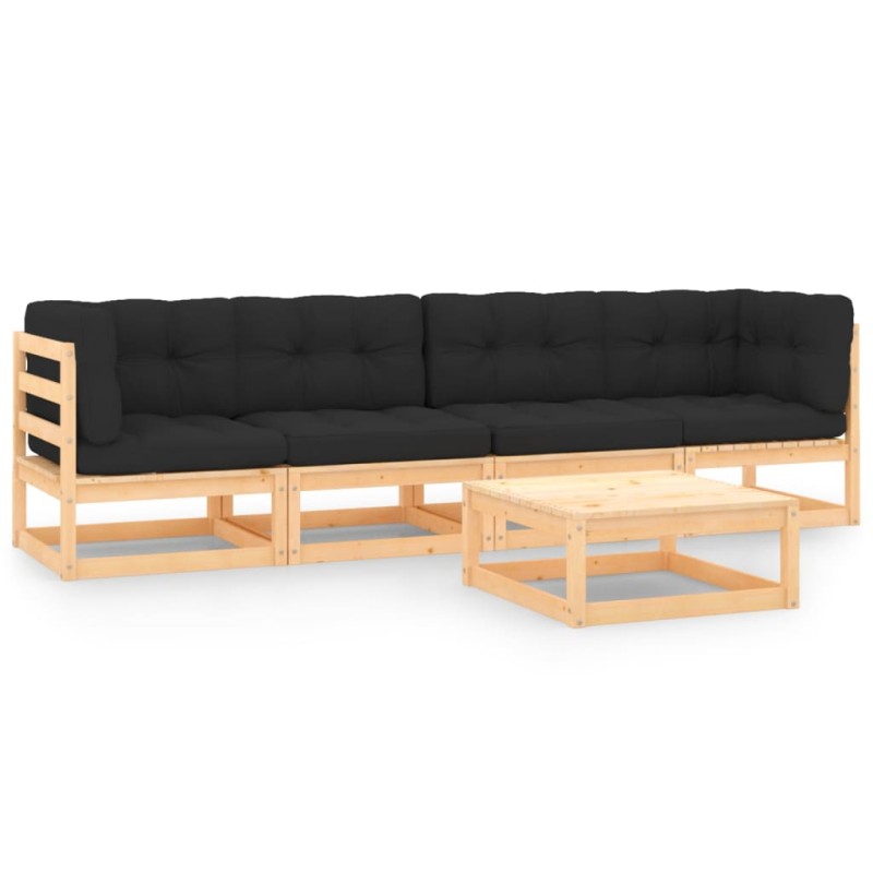 vidaXL Set Divani da Giardino 5 pz con Cuscini Legno Massello di Pino vidaXL Set Divani da Giardino 5 pz con Cuscini Legno Massello di Pino