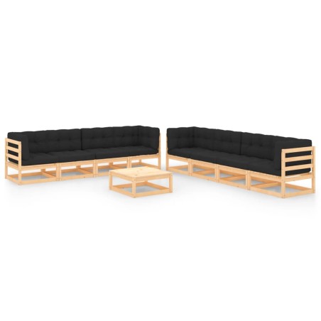 vidaXL Set Divani da Giardino 9 pz con Cuscini Legno Massello di Pino