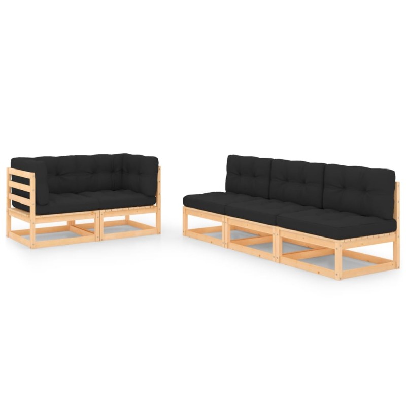 vidaXL Set Divani da Giardino 5 pz con Cuscini Legno Massello di Pino vidaXL Set Divani da Giardino 5 pz con Cuscini Legno Massello di Pino
