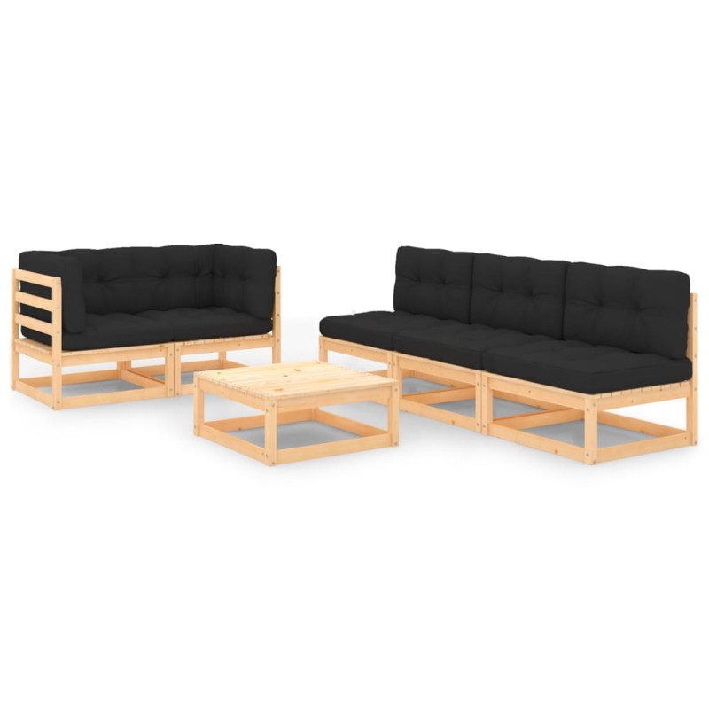 vidaXL Set Divani da Giardino 6 pz con Cuscini Legno Massello di Pino vidaXL Set Divani da Giardino 6 pz con Cuscini Legno Massello di Pino