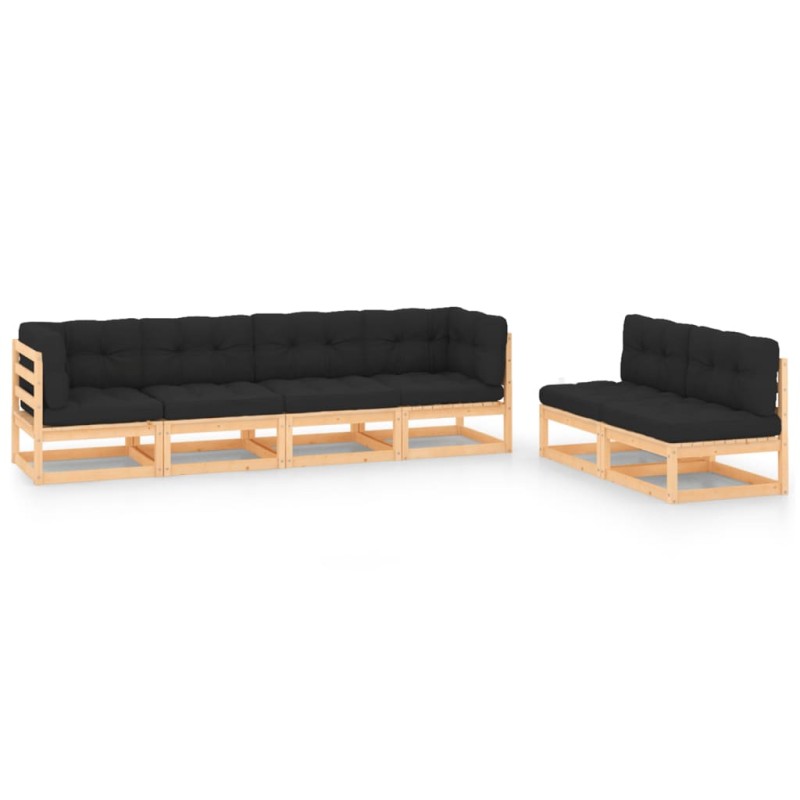 vidaXL Set Divani da Giardino 6 pz con Cuscini Legno Massello di Pino vidaXL Set Divani da Giardino 6 pz con Cuscini Legno Massello di Pino