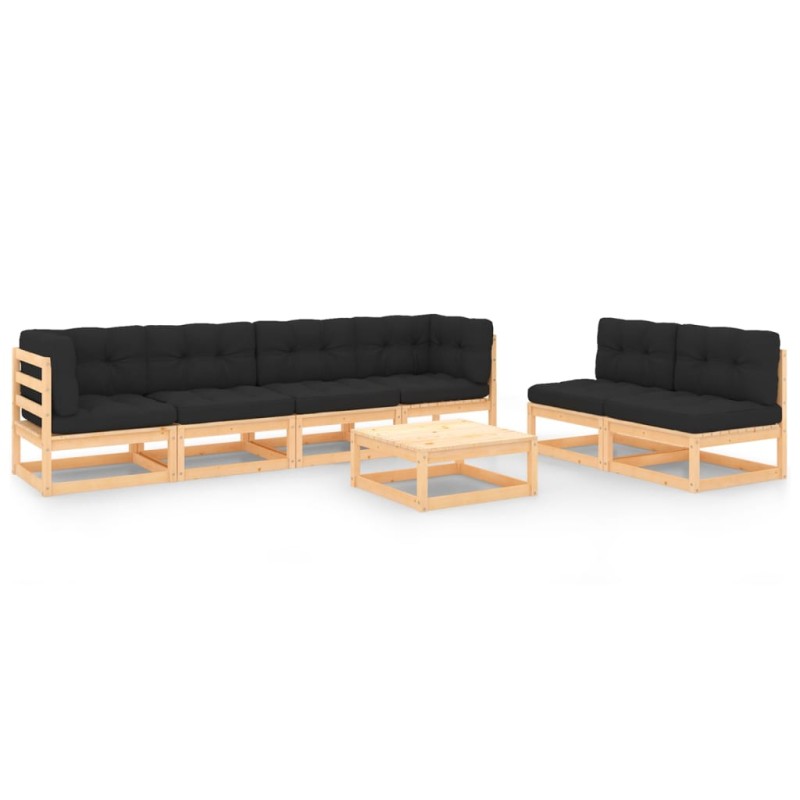 vidaXL Set Salotto Giardino 7 pz Cuscini Antracite Legno Massello Pino vidaXL Set Salotto Giardino 7 pz Cuscini Antracite Legno Massello Pino