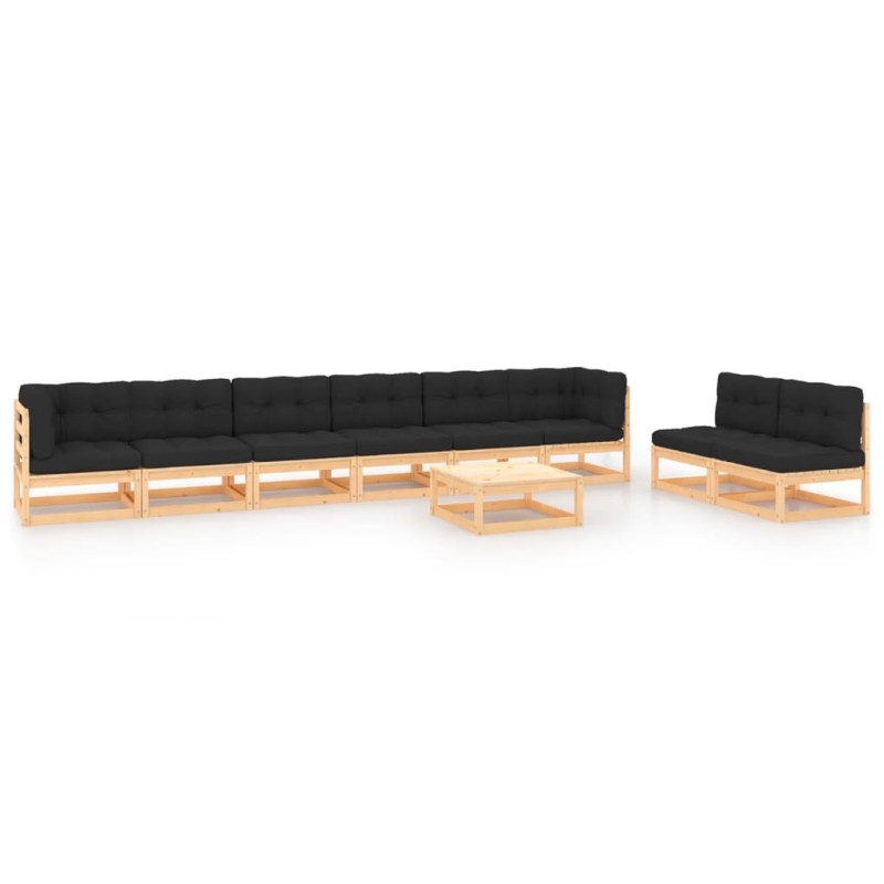 vidaXL Set Salotto Giardino 9 pz Cuscini Antracite Legno Massello Pino vidaXL Set Salotto Giardino 9 pz Cuscini Antracite Legno Massello Pino