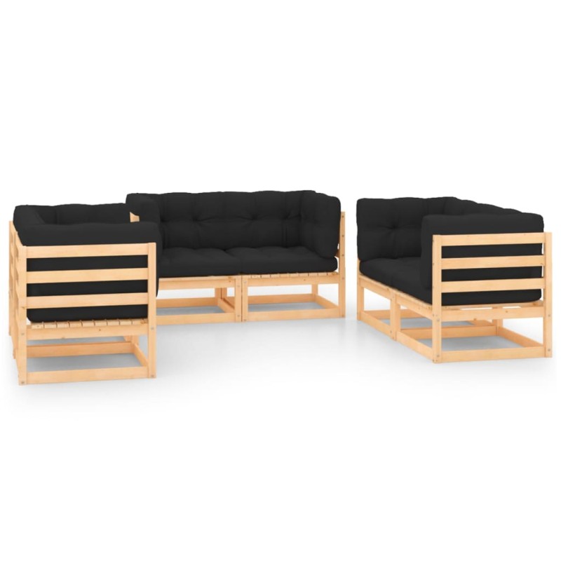vidaXL Set Divani da Giardino 6 pz con Cuscini Legno Massello di Pino vidaXL Set Divani da Giardino 6 pz con Cuscini Legno Massello di Pino