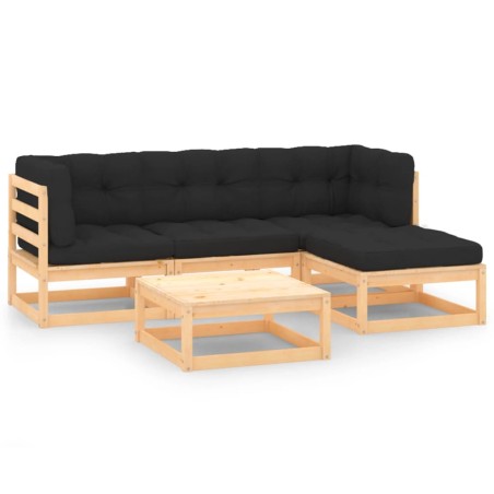 vidaXL Set Divani da Giardino 5 pz con Cuscini Legno Massello di Pino