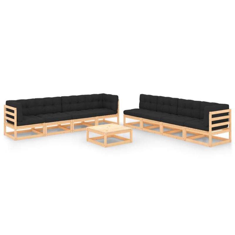 vidaXL Set Salotto Giardino 9 pz Cuscini Antracite Legno Massello Pino vidaXL Set Salotto Giardino 9 pz Cuscini Antracite Legno Massello Pino