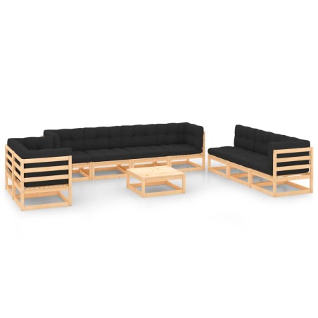 vidaXL Set Divani da Giardino 10 pz con Cuscini Legno Massello di Pino
