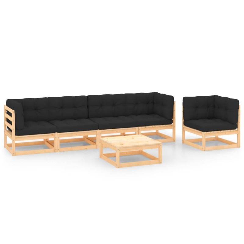 vidaXL Set Divani Giardino 6 pz con Cuscini in Legno Massello di Pino vidaXL Set Divani Giardino 6 pz con Cuscini in Legno Massello di Pino