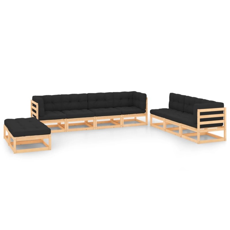 vidaXL Set Divani da Giardino 9 pz con Cuscini Legno Massello di Pino