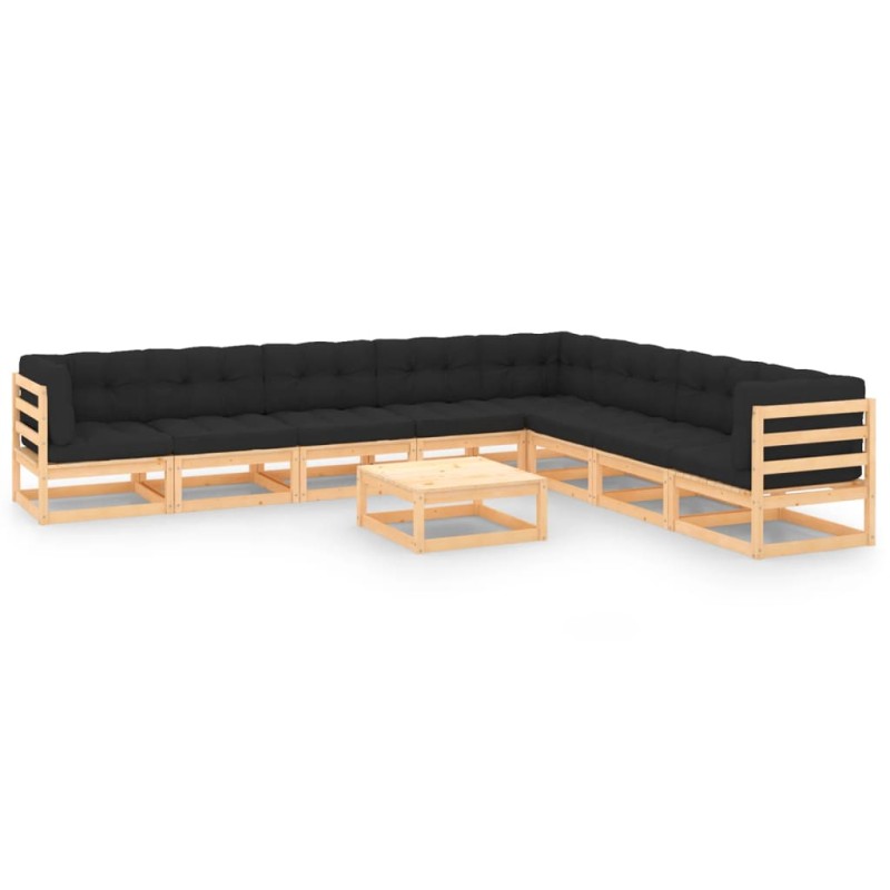 vidaXL Set Divani da Giardino 9 pz con Cuscini Legno Massello di Pino vidaXL Set Divani da Giardino 9 pz con Cuscini Legno Massello di Pino