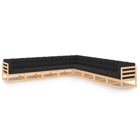 vidaXL Set Divani da Giardino 9 pz con Cuscini Legno Massello di Pino