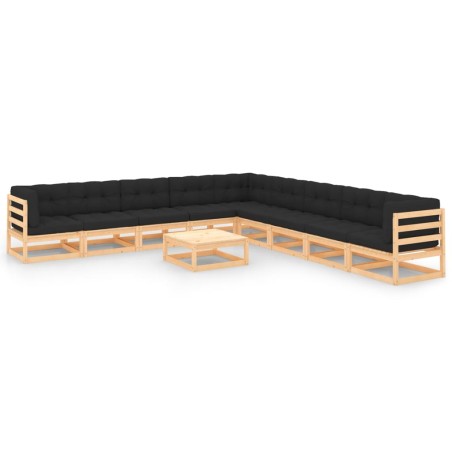 vidaXL Set Divani da Giardino 10 pz con Cuscini Legno Massello di Pino
