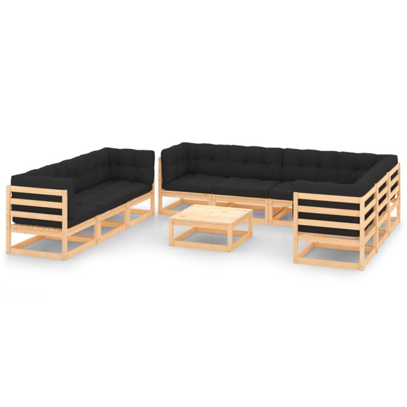 vidaXL Set Divani da Giardino 10 pz con Cuscini Legno Massello di Pino