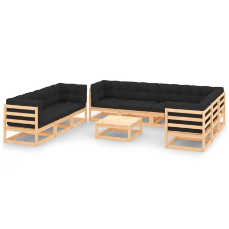 vidaXL Set Divani da Giardino 10 pz con Cuscini Legno Massello di Pino