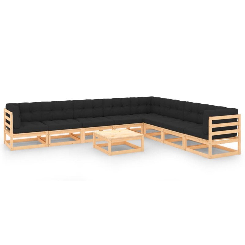 vidaXL Set Salotto Giardino 9 pz Cuscini Antracite Legno Massello Pino vidaXL Set Salotto Giardino 9 pz Cuscini Antracite Legno Massello Pino
